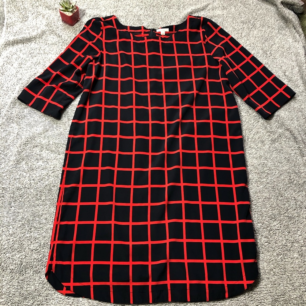 Gap Navy Red Window Pane Shift Dress